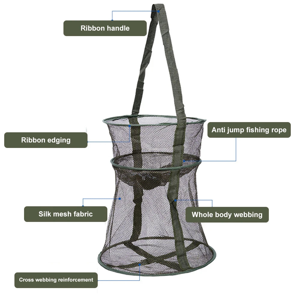 Mesh Fishing Cage Portable Fishing Net Round Collapsible Fish Trap Foldable Landing Net Fishing Cast Net for Crab Fish