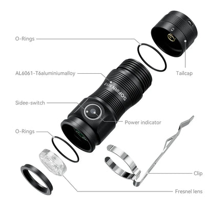 Mini SC13 SST40 LED 1300lm Tactical 18350 Rechargeable Flashlight  with Magnetic end