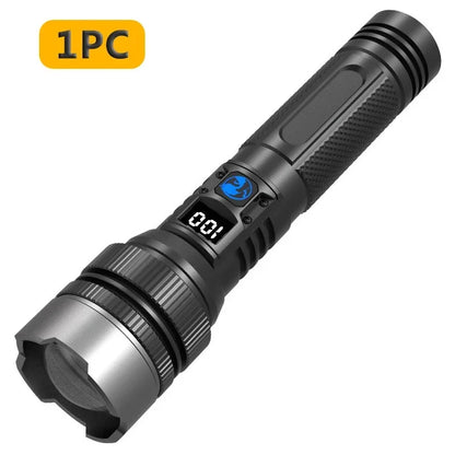 Powerful LED Flashlight With Zoom And Digital Display - Rechargeable Type-C