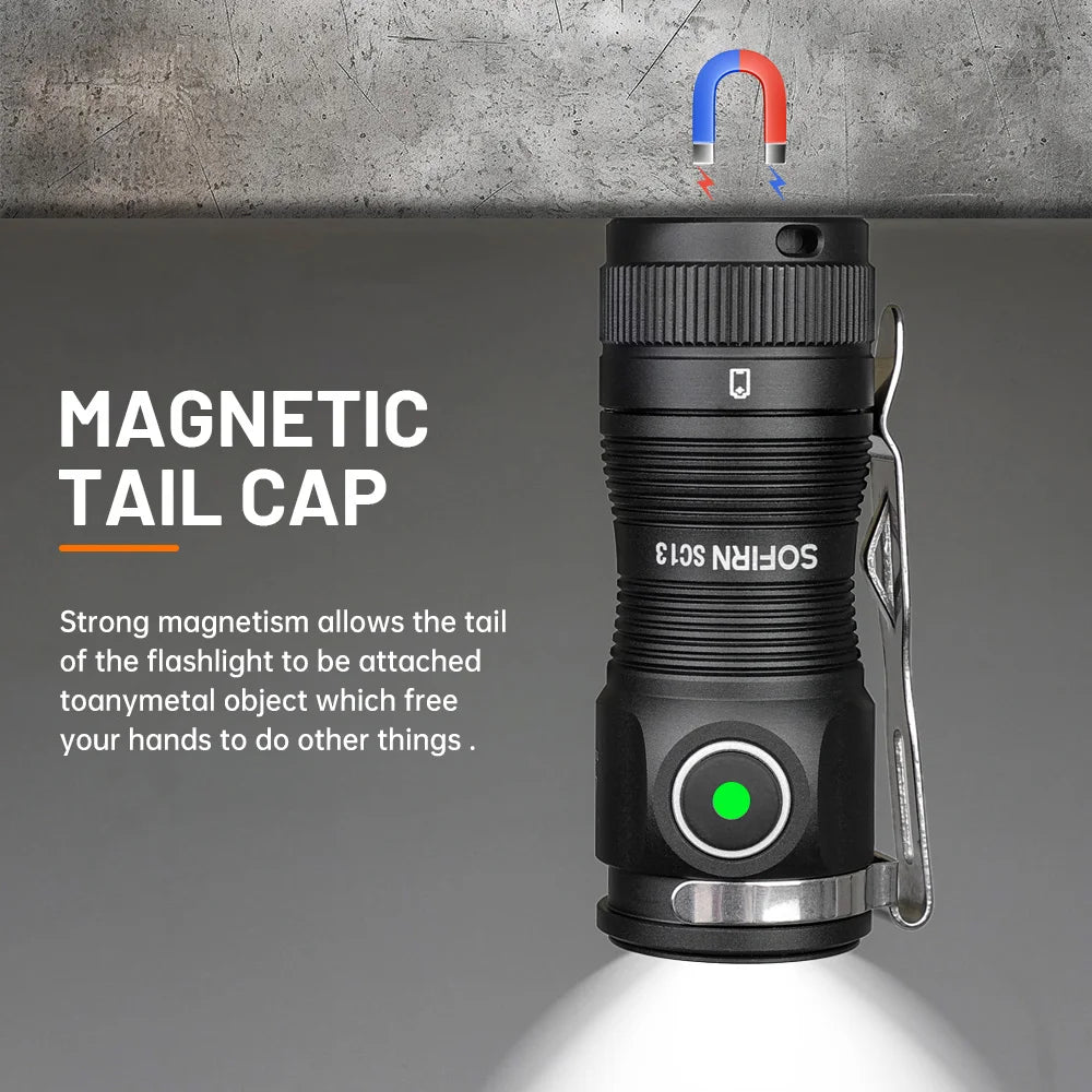 Mini SC13 SST40 LED 1300lm Tactical 18350 Rechargeable Flashlight  with Magnetic end