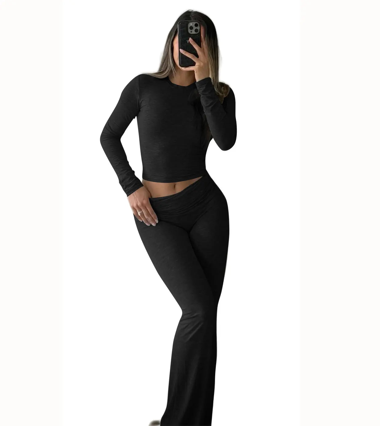 Women's Yoga Two-Piece Set Long-Sleeve Wide-Leg Activewear