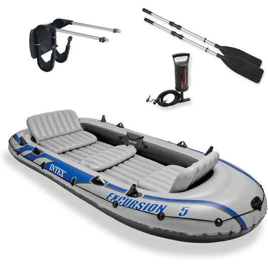5 Person Inflatable Boat Set with 2 Aluminum Oars