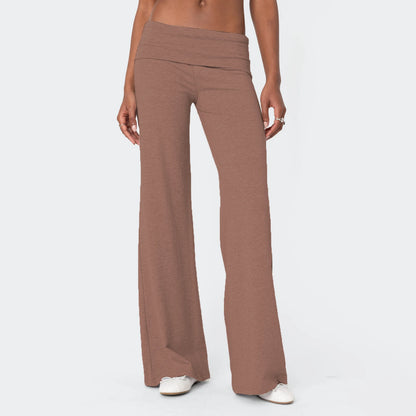 Casual Wide Leg Sweatpants for Women Fold Over Low Rise Flare