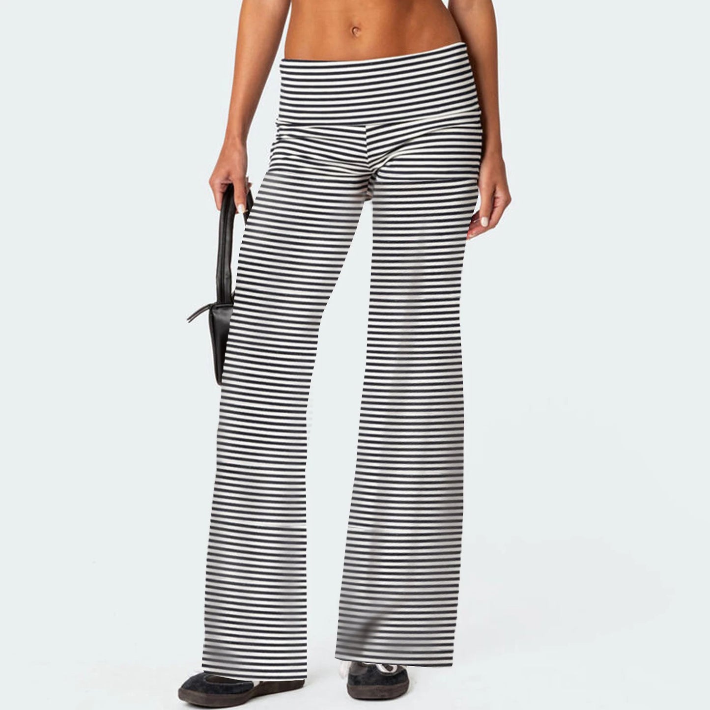Casual Wide Leg Sweatpants for Women Fold Over Low Rise Flare