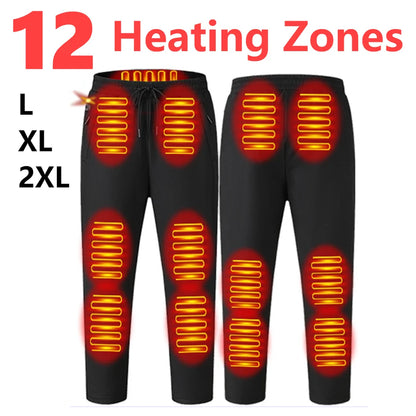 12 Heated Zones Thermal Pants Women Men 5V 3-Temperature Settings for Skiing ,Fishing, Motorcycle USB Heating