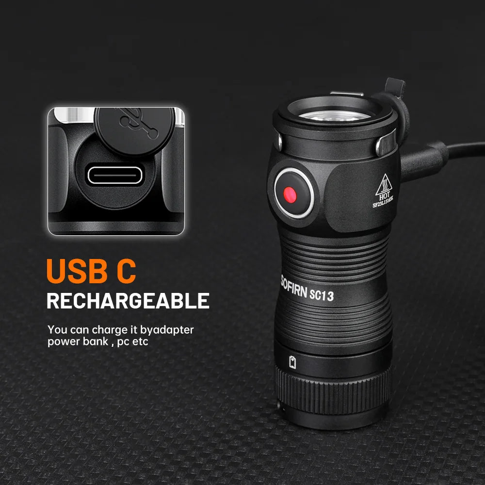 Mini SC13 SST40 LED 1300lm Tactical 18350 Rechargeable Flashlight  with Magnetic end