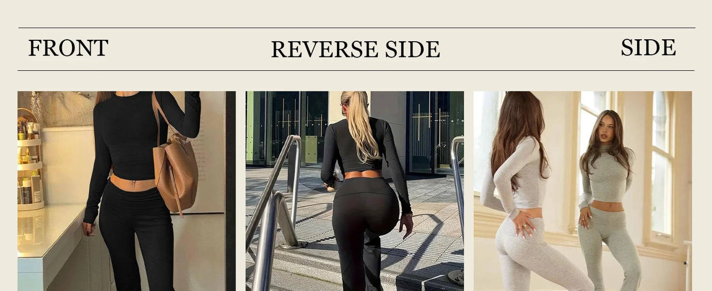 Women's Yoga Two-Piece Set Long-Sleeve Wide-Leg Activewear