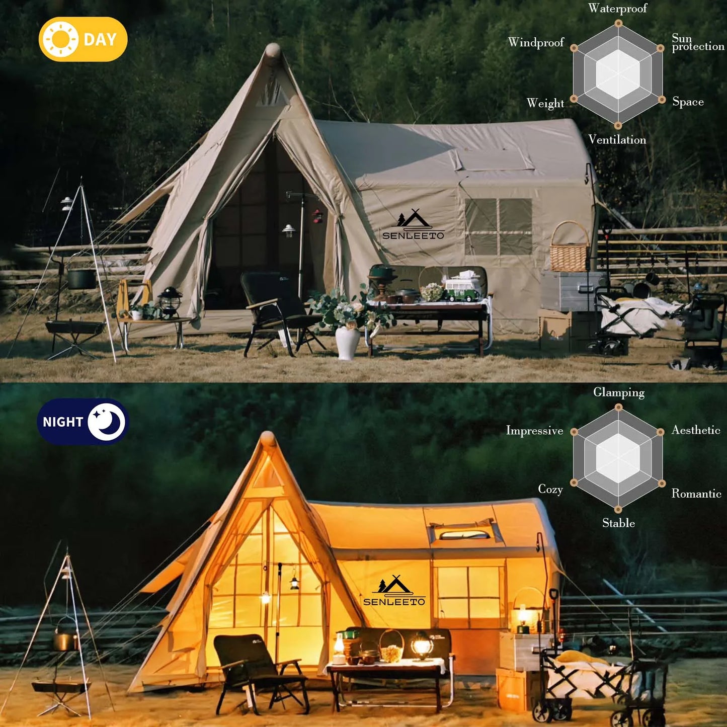 Large Inflatable Tent for 8-10 Person - 135 SQFT Inflatable Cabin Tents for Camping Instant Setup Blow up Tent 4 Season Waterpro