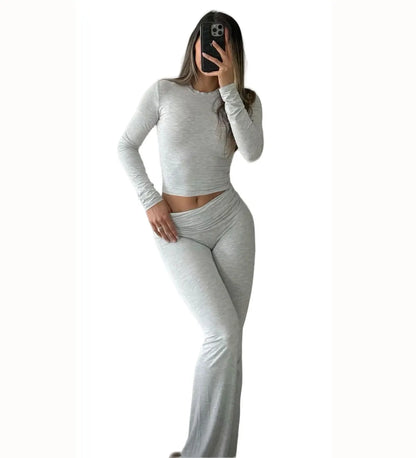 Women's Yoga Two-Piece Set Long-Sleeve Wide-Leg Activewear