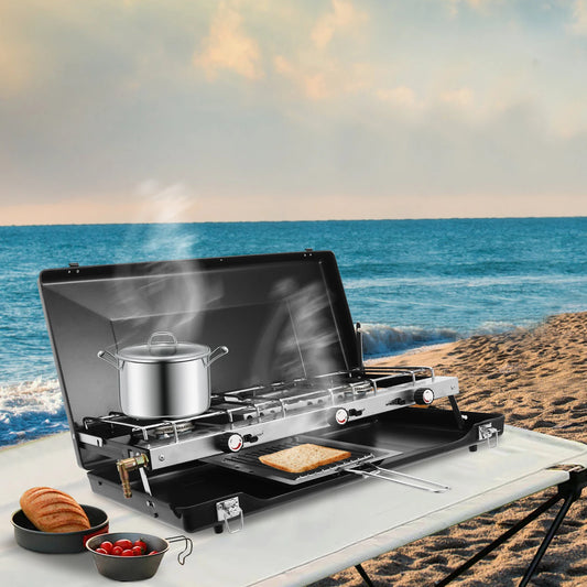 Portable Camping Propane Gas Stove Adjustable Windshield Folding for camping, barbecues, parties