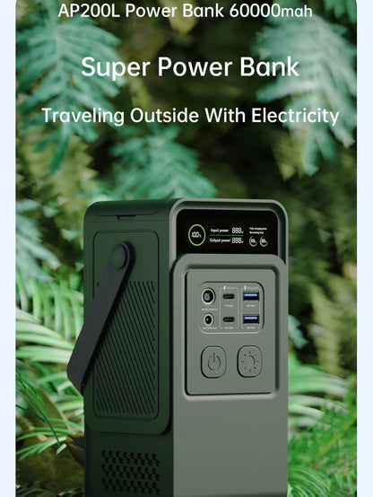200W Power Bank 192Wh Lifepo4 Battery 60000mAh Solar Generator  Power Station LED Light